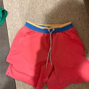 chubbies Coral Swim Shorts with Blue and Yellow Waistband